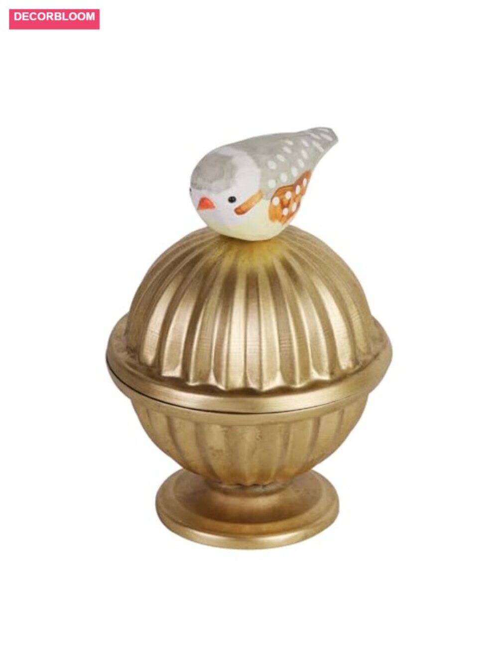 Gold Metal Candy Jar Canister with Wood Bird Handle Kitchen Storage